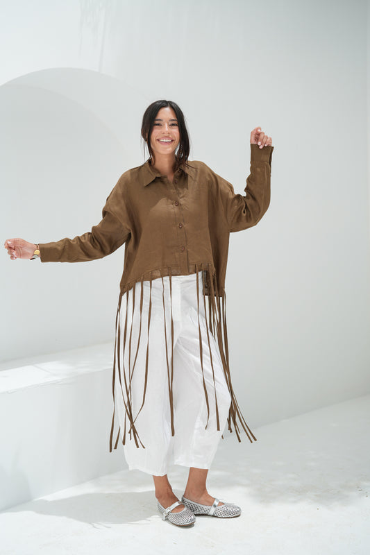 Girl’s Girl Linen Top - Taupe