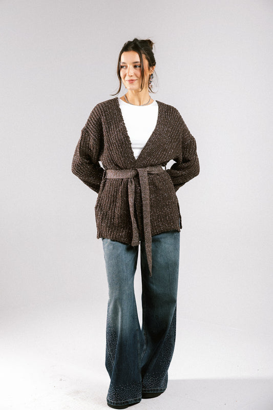 Crystal Skies Crochet Cardigan - Brown