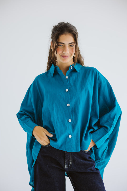 City Diaries Linen Cape in Teal