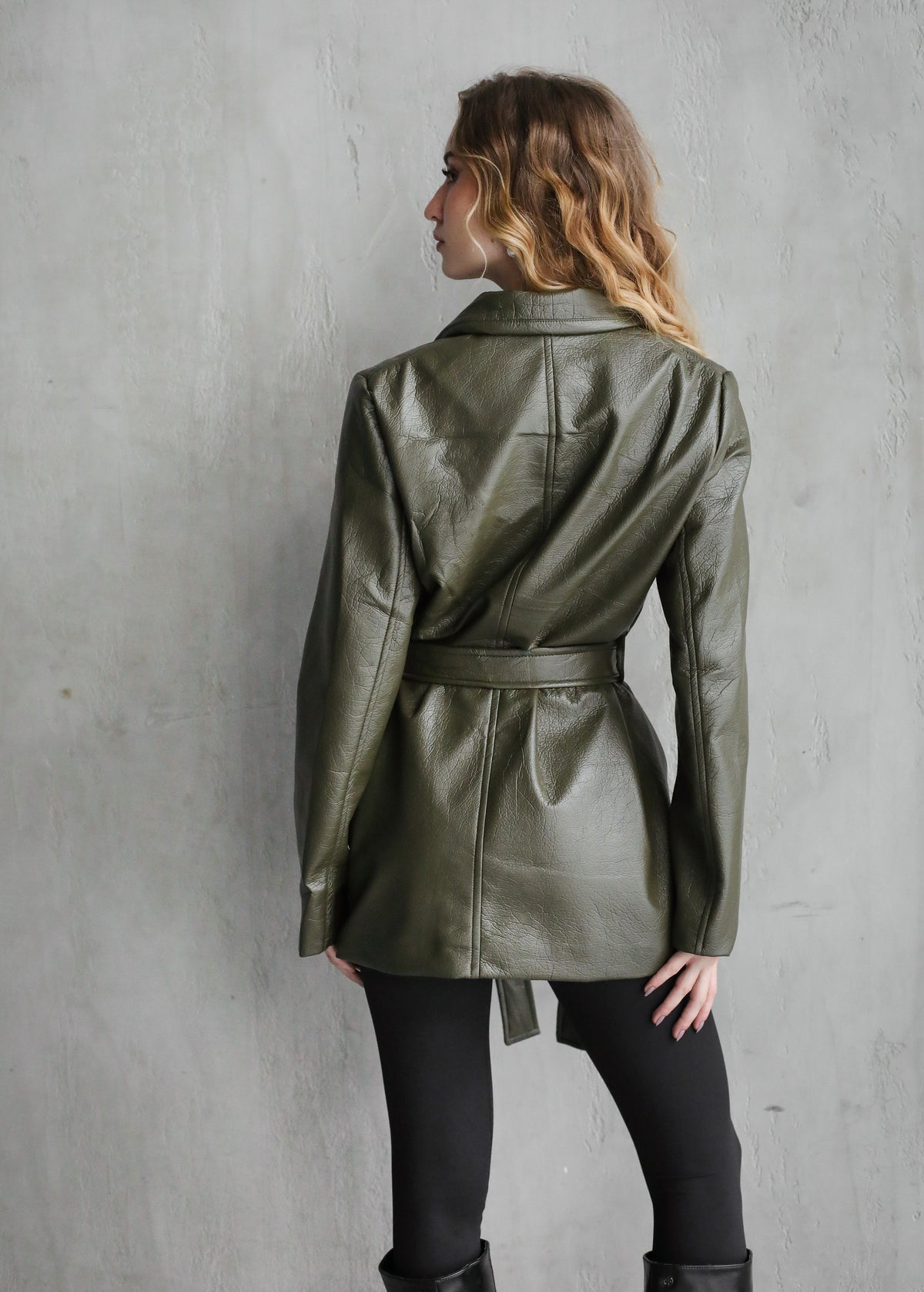 Going Places Leather Blazer (Long Version)  - Olive