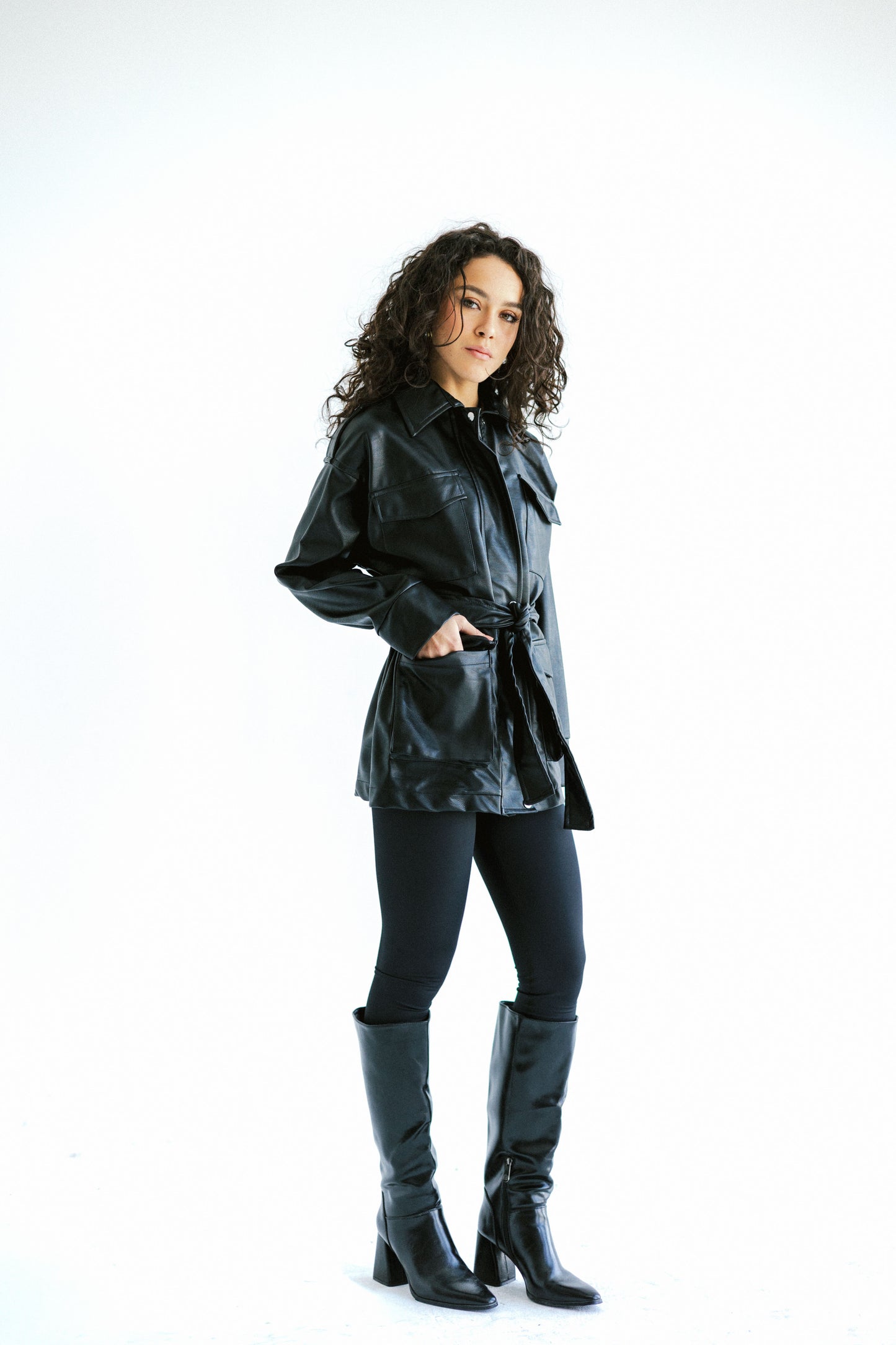 Fearless Belted Leather Jacket - Black