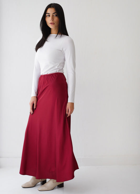 Satin Skirt in Burgundy