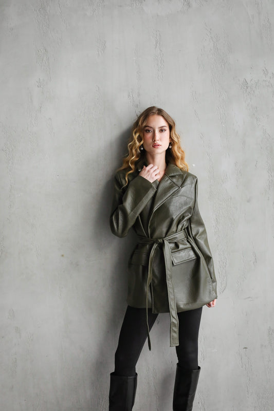 Going Places Leather Blazer (Long Version)  - Olive