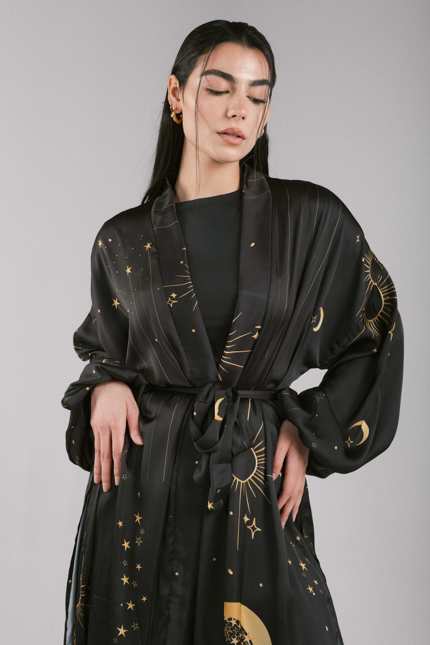 All Stars Satin Kimono in Black