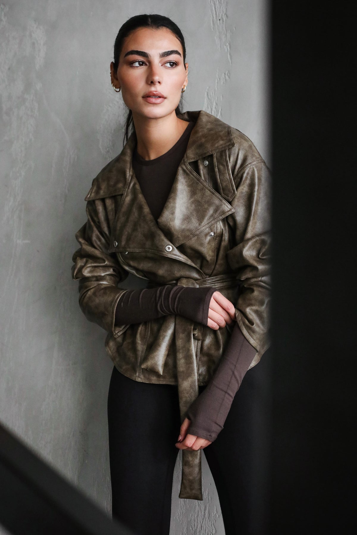 Not Your Basic Leather Jacket - Army Taupe