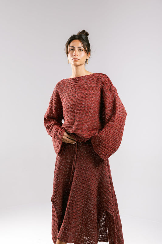 Shore Nights Crochet Skirt - Burgundy