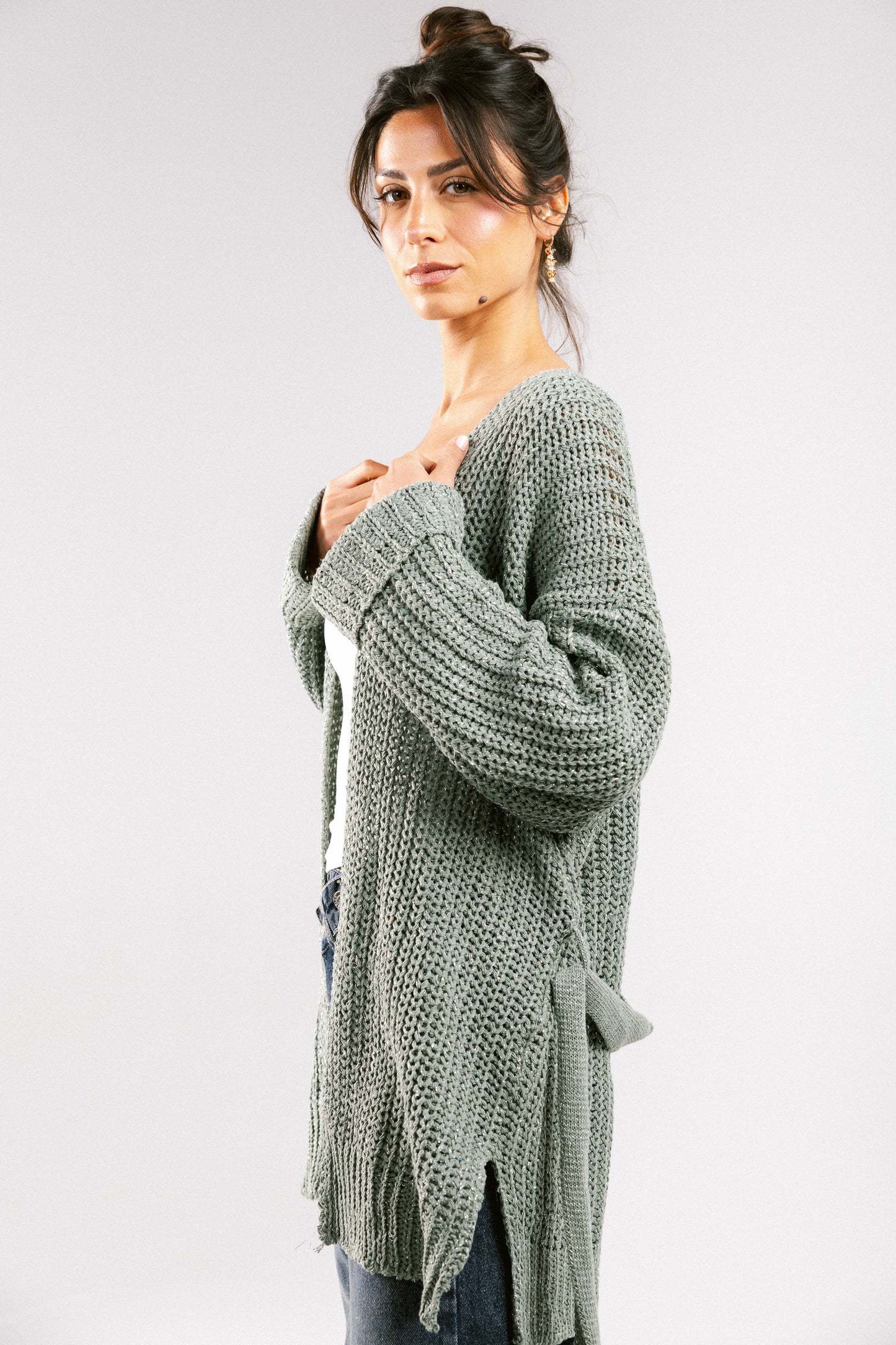 Crystal Skies Crochet Cardigan - Olive