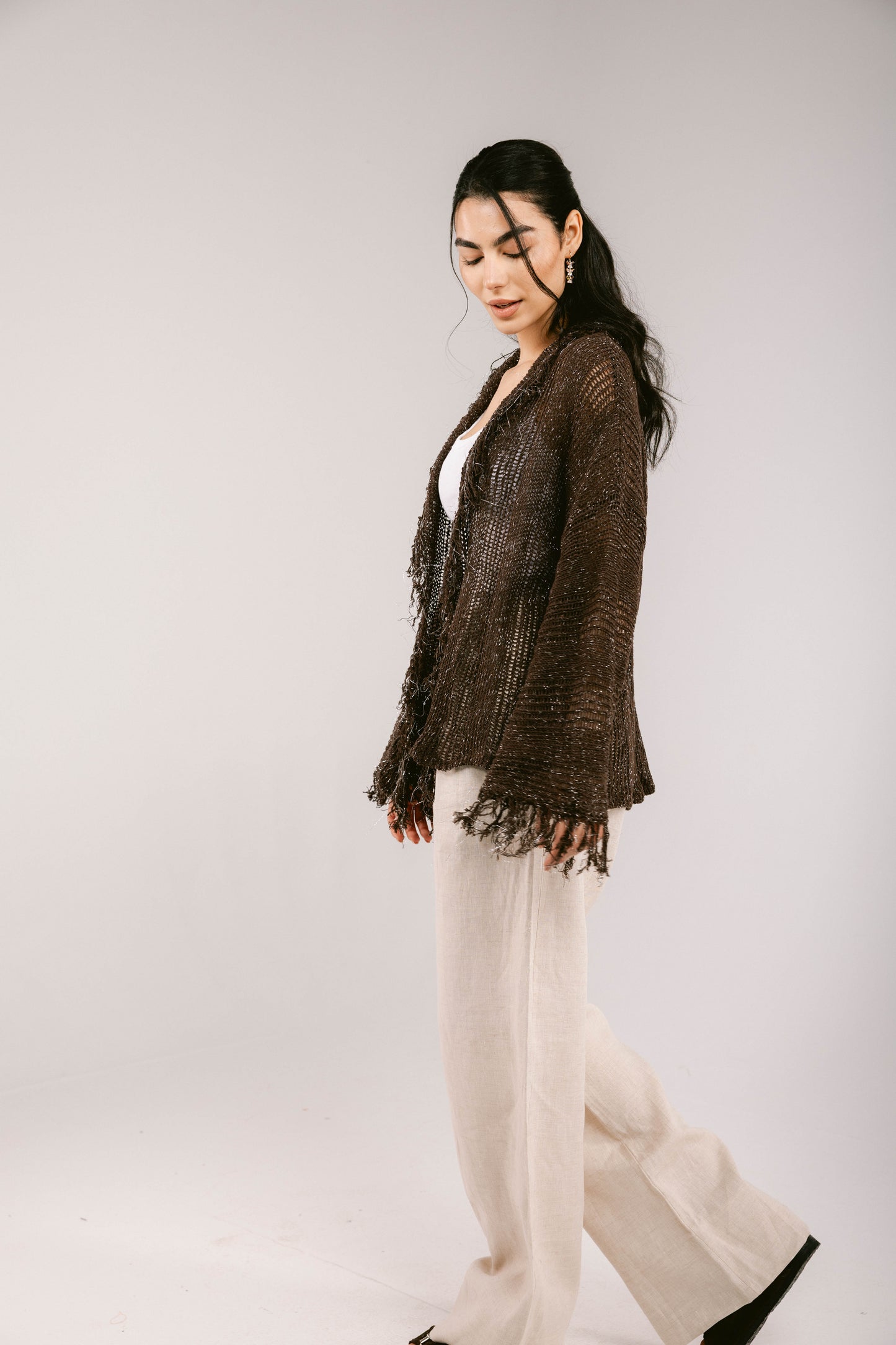 Brighter Days Crochet Cardigan - Brown