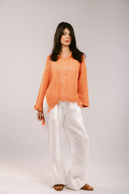 By The Beach Crochet Top - Orange