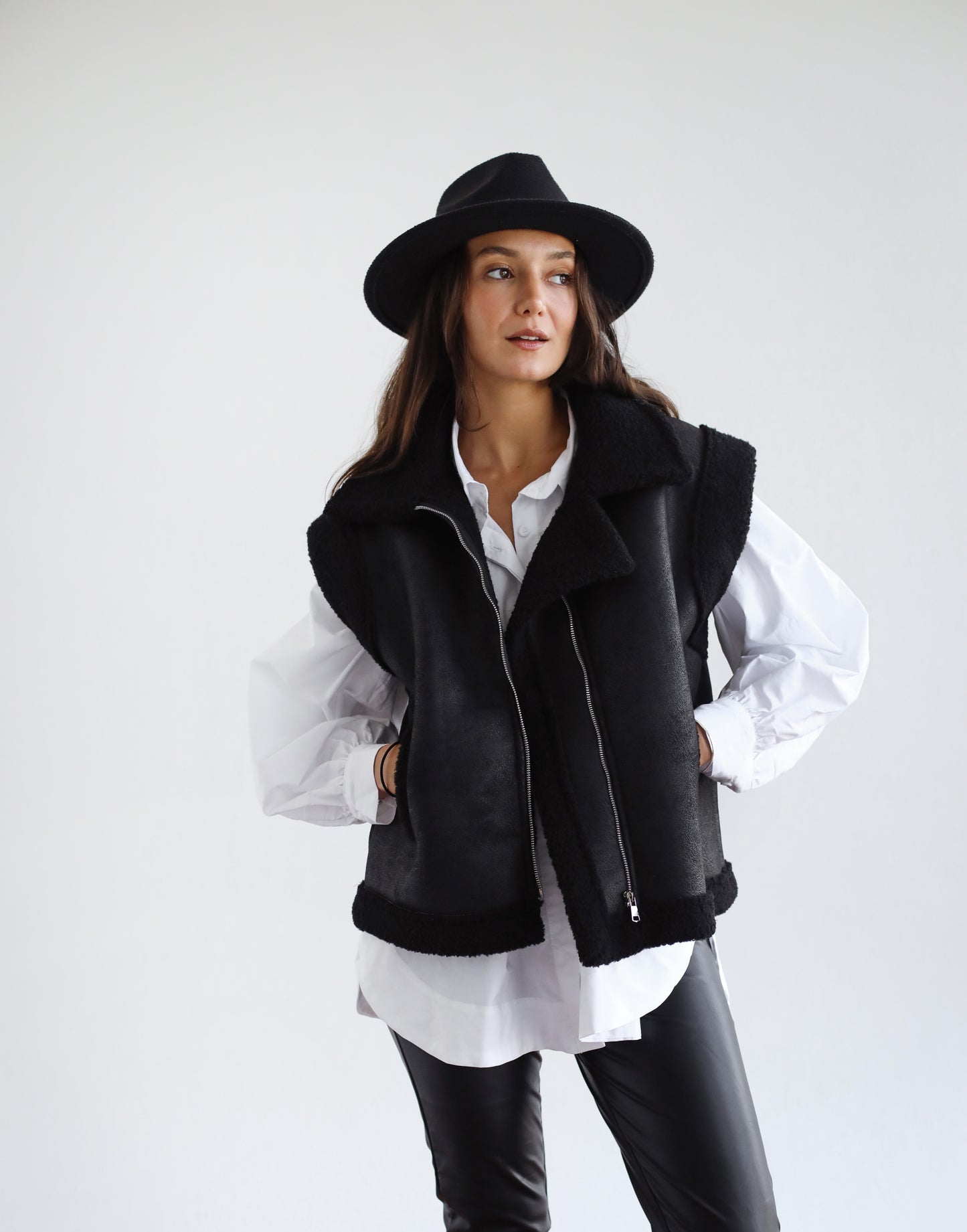 Snowflakes Leather Vest - Black