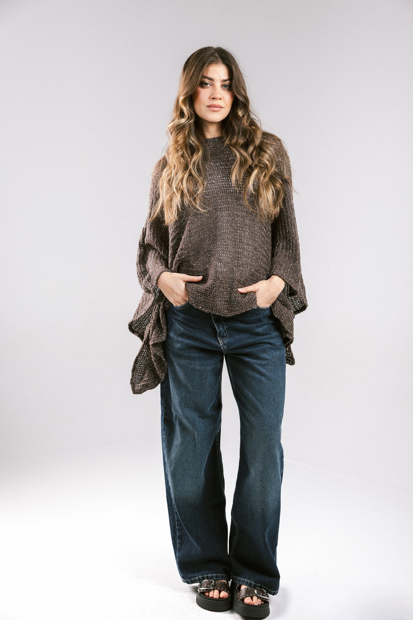 Seen At Sunset Crochet Cape in Brown