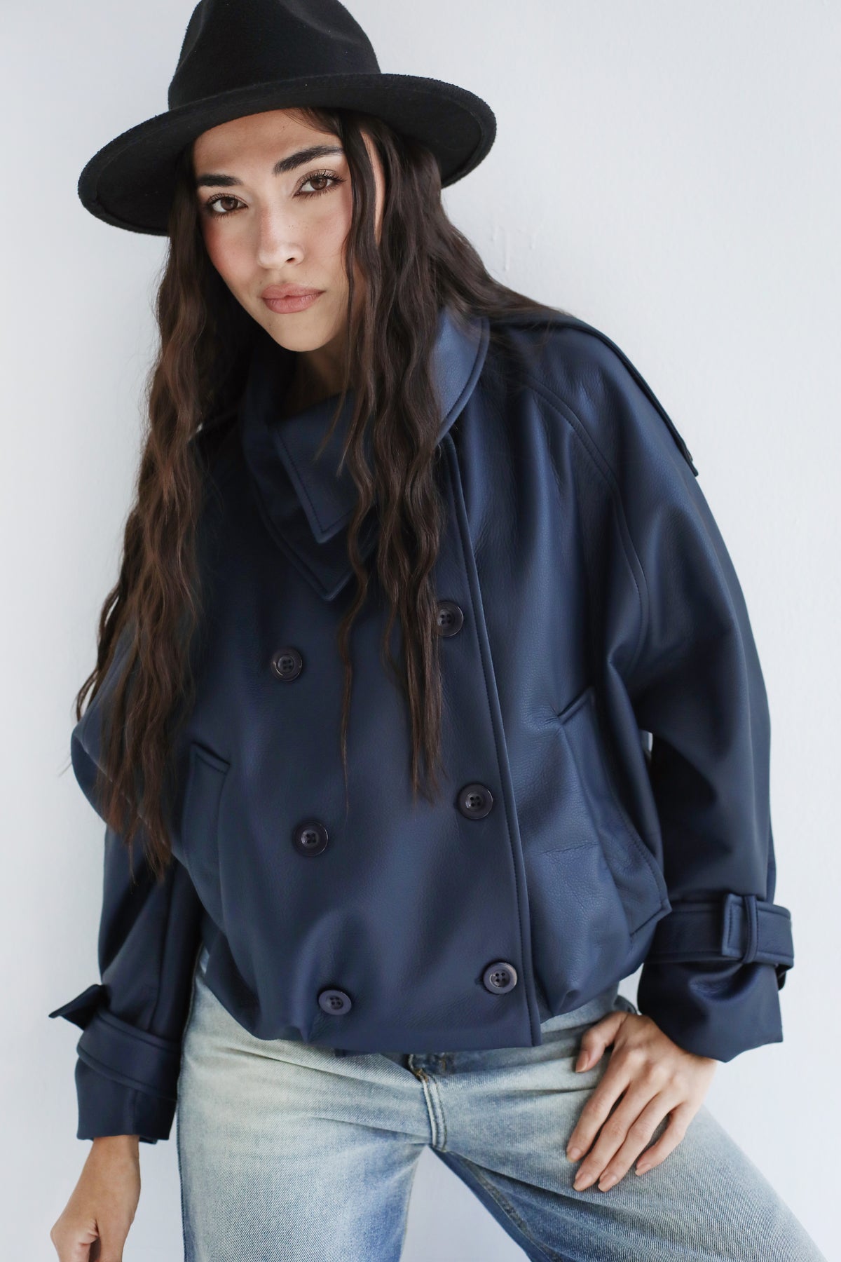 Instant Attraction Leather Jacket - Navy