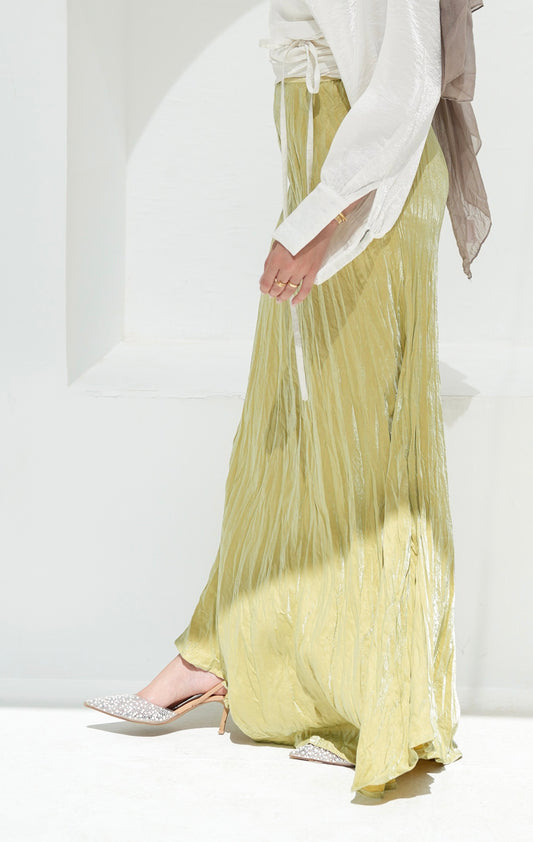 Crushed Shimmery Skirt in Lime