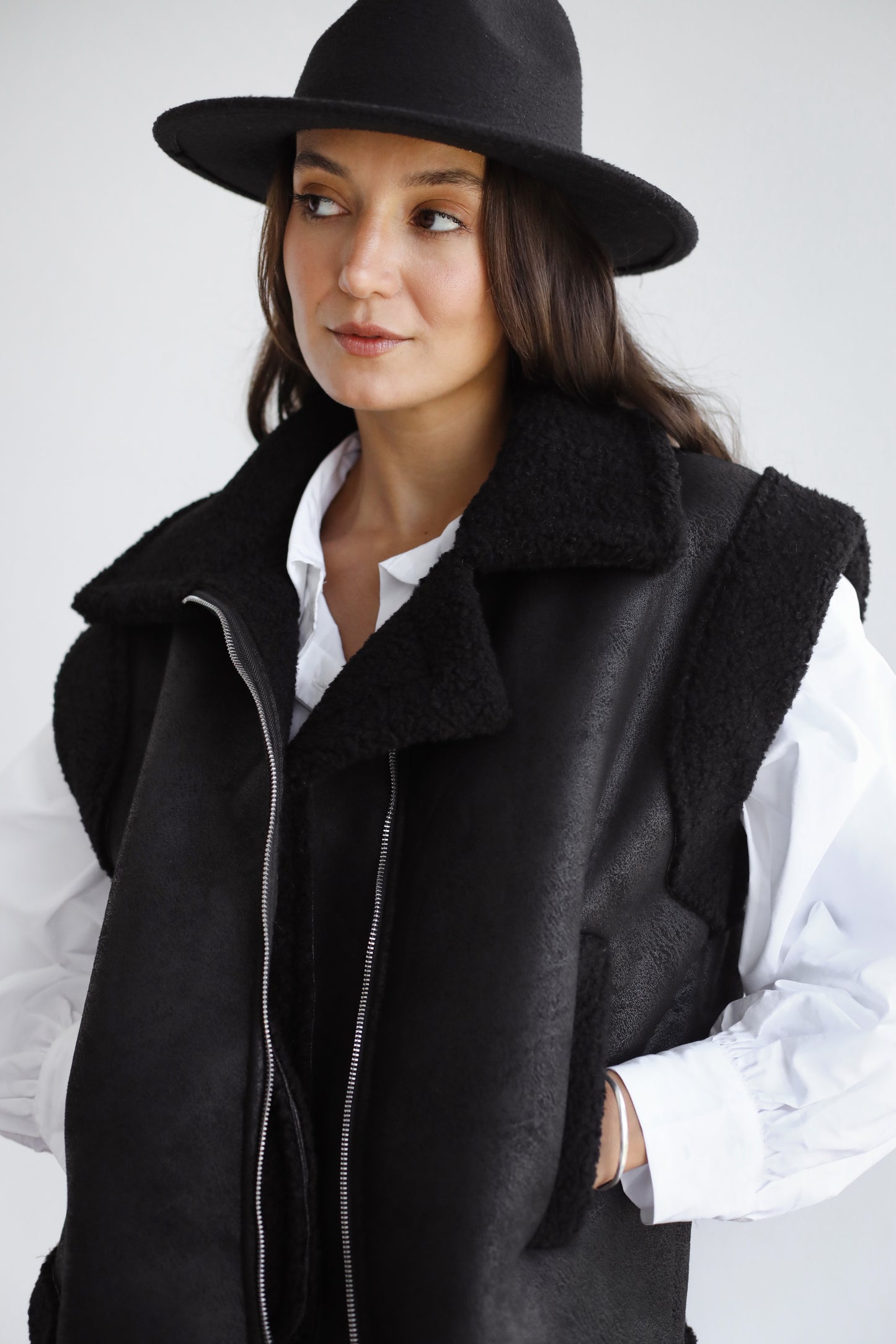 Snowflakes Leather Vest - Black