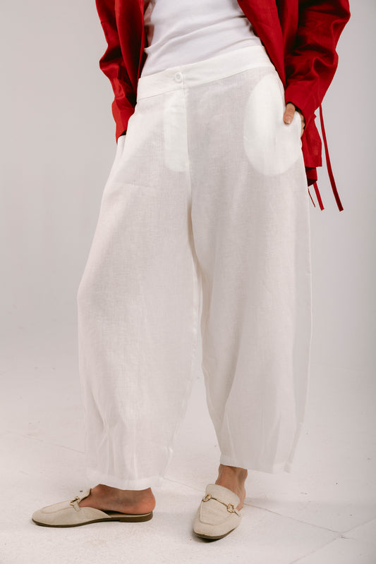 Essential Balloon Linen Pants - White