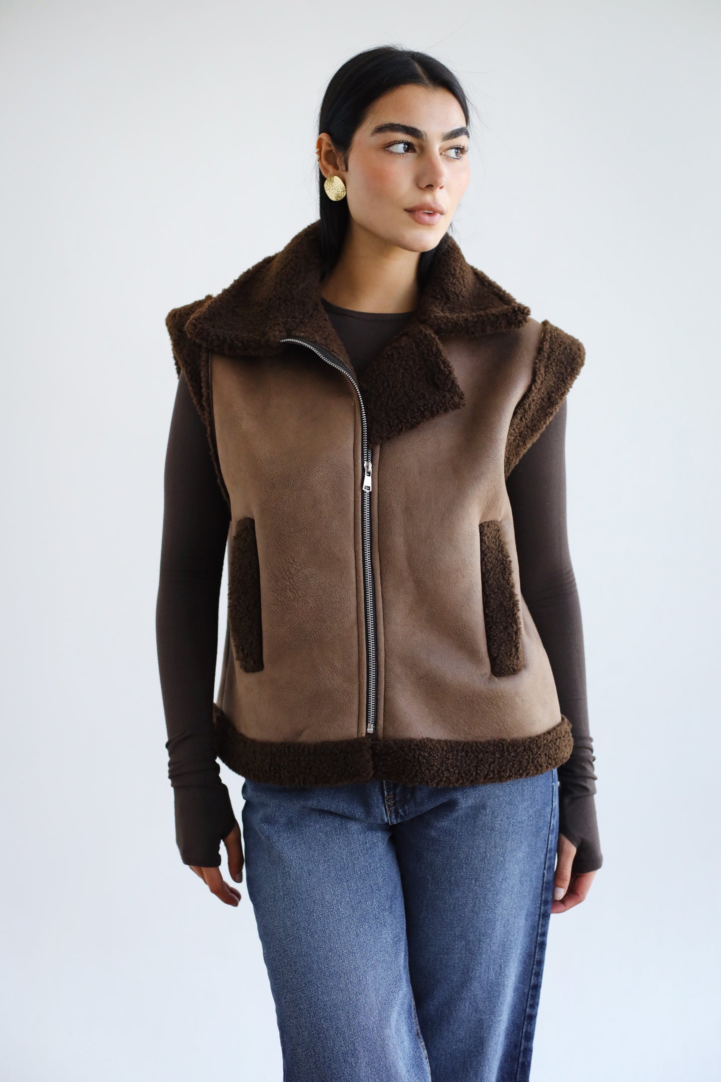 Snowflakes Leather Vest - Brown