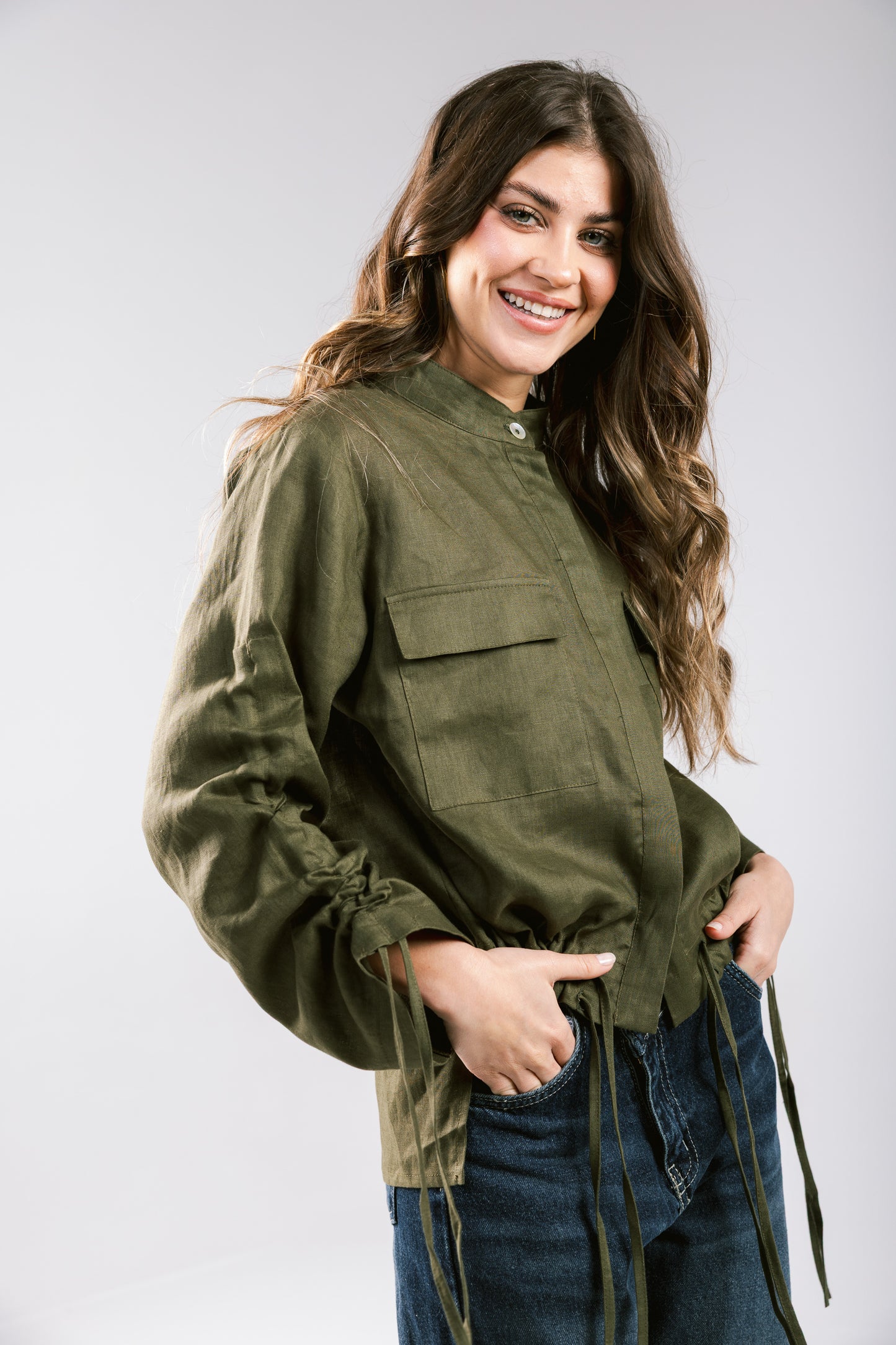 Pretty Fringes Linen Shirt - Olive