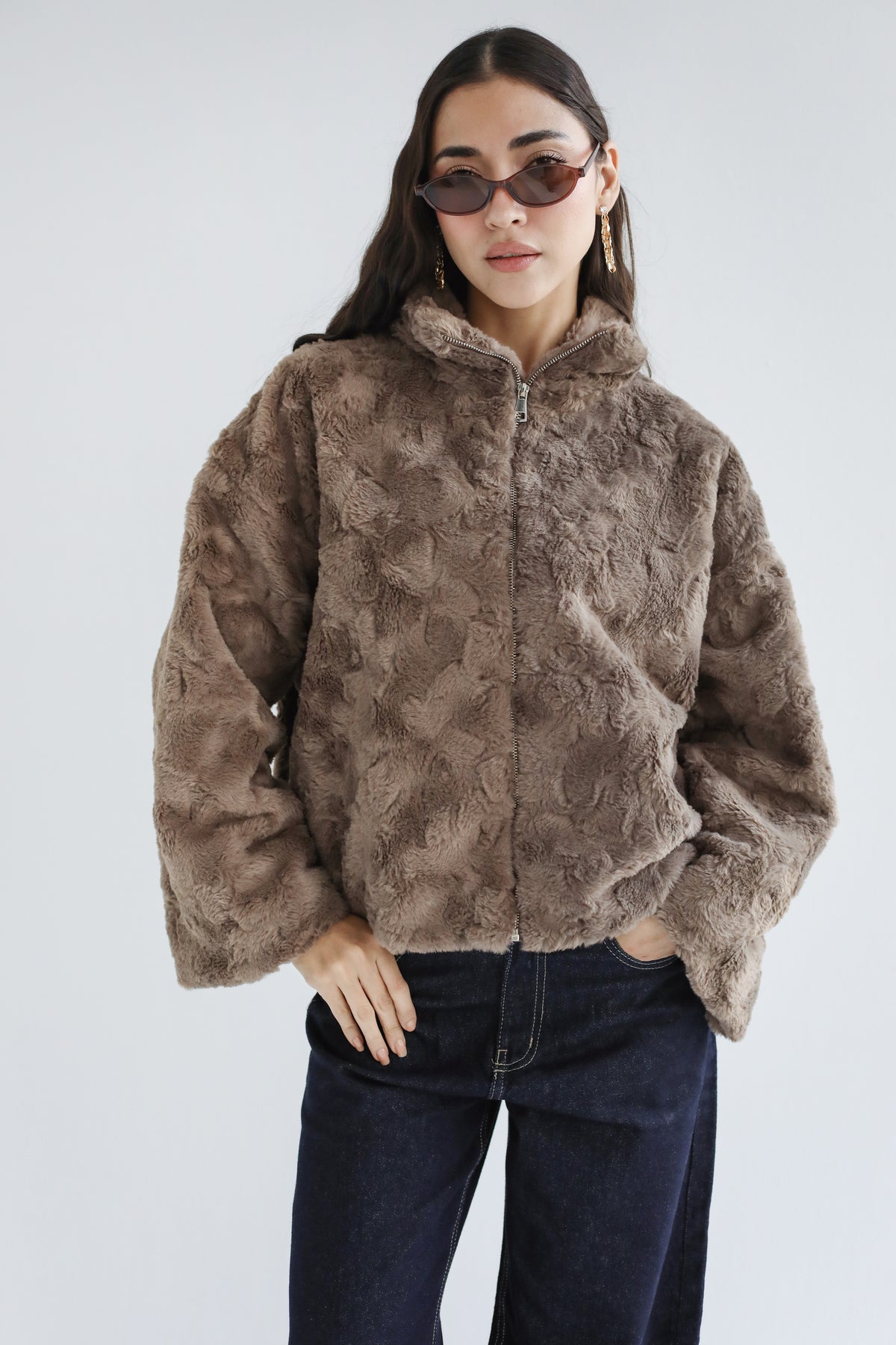 Mixed Feelings Fur Jacket in Taupe