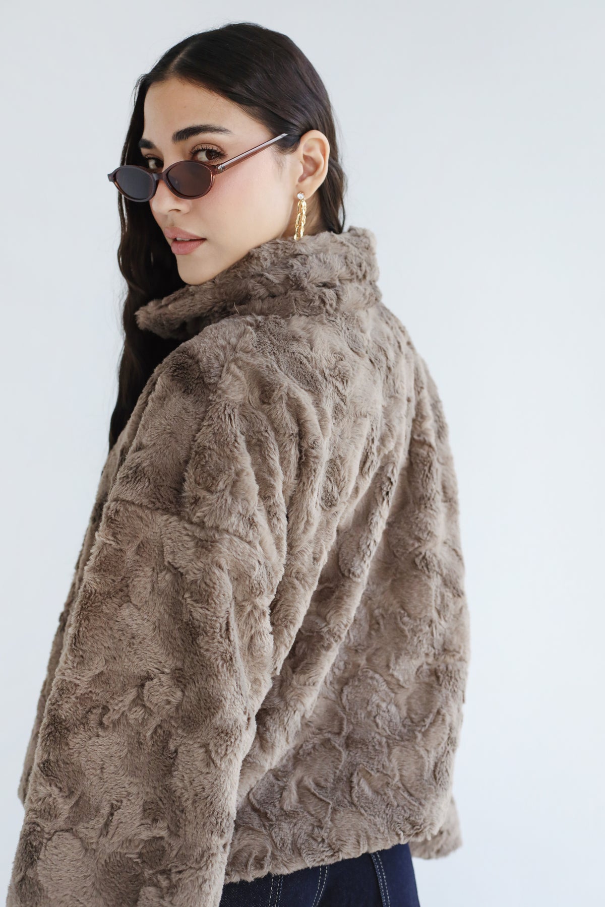 Mixed Feelings Fur Jacket in Taupe