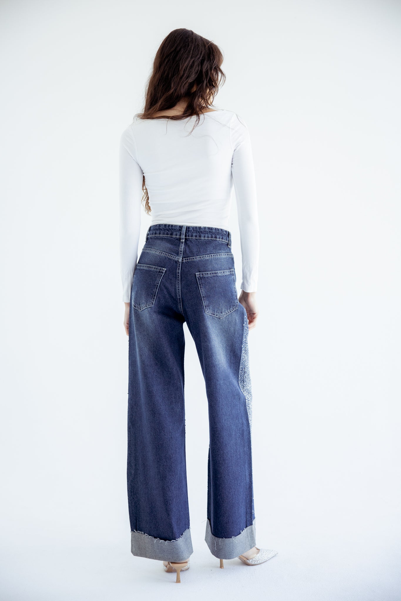 Studded Lucky in Love Denim Pants - Dark Blue