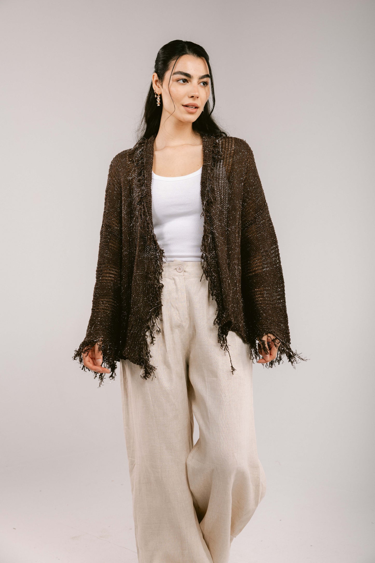 Brighter Days Crochet Cardigan - Brown