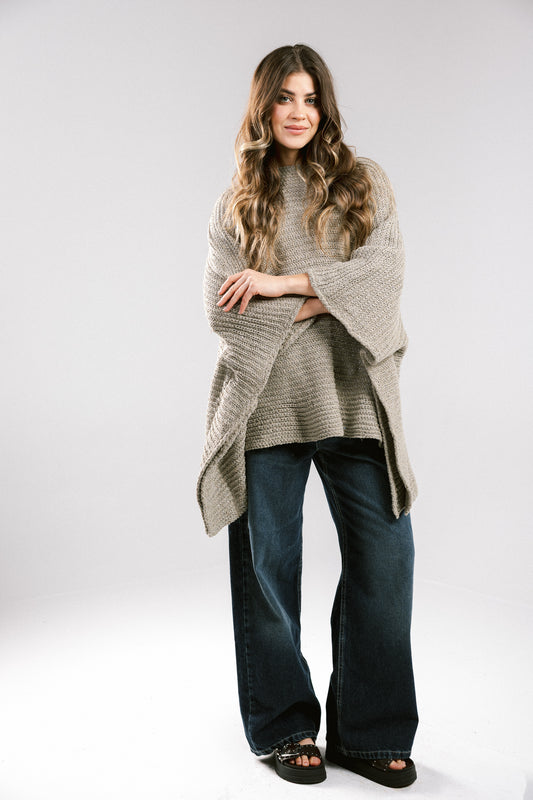 Seen At Sunset Crochet Cape in Taupe