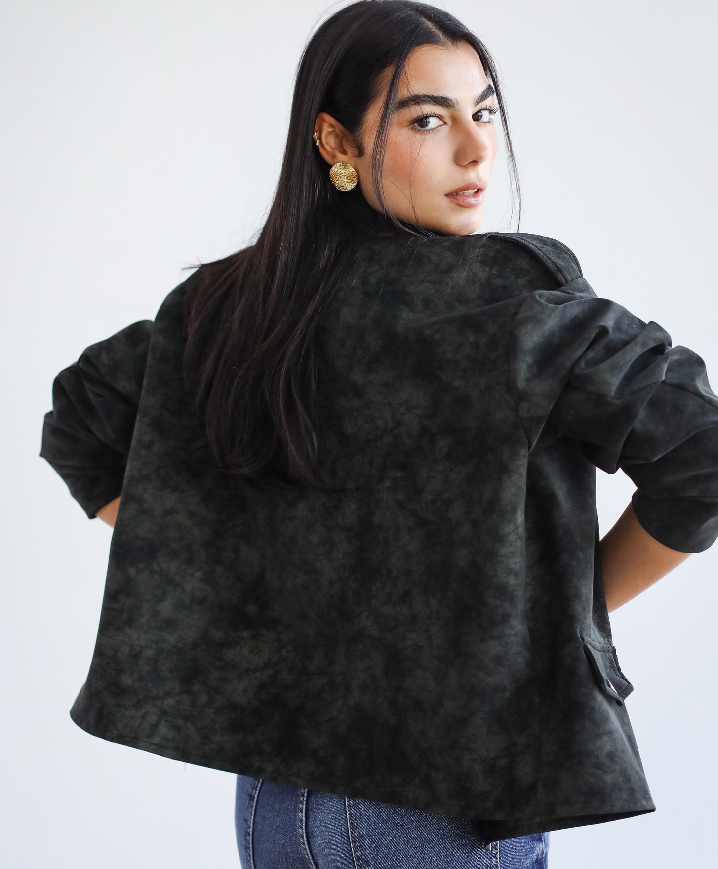 Understated Leather Jacket - Olive x Black