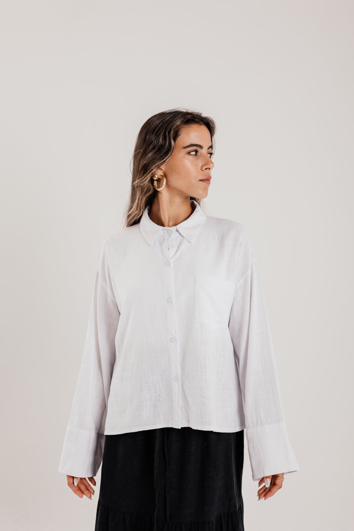 Cropped Linen Shirt in White