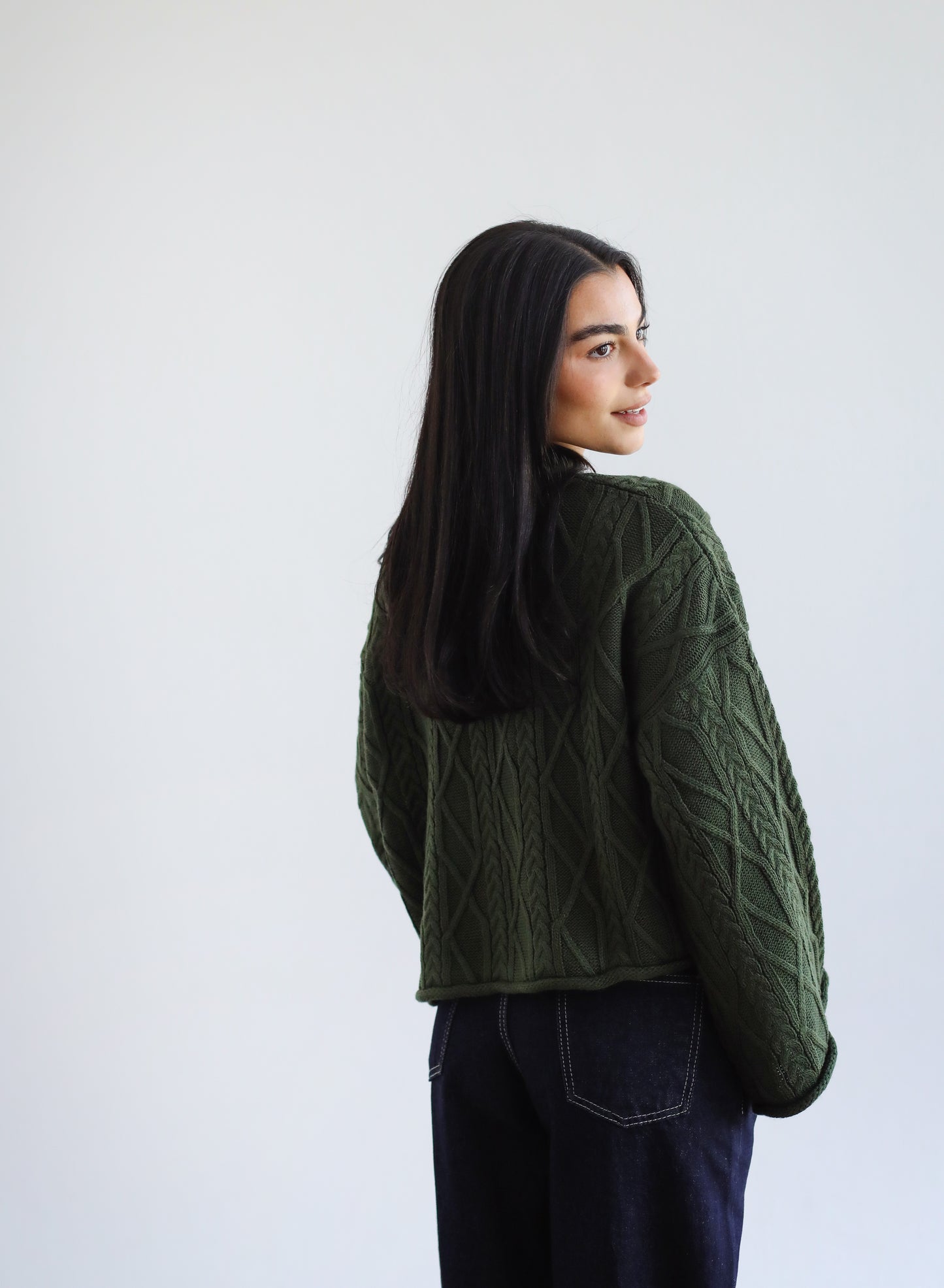 Heartwarming Cable Sweater in Olive