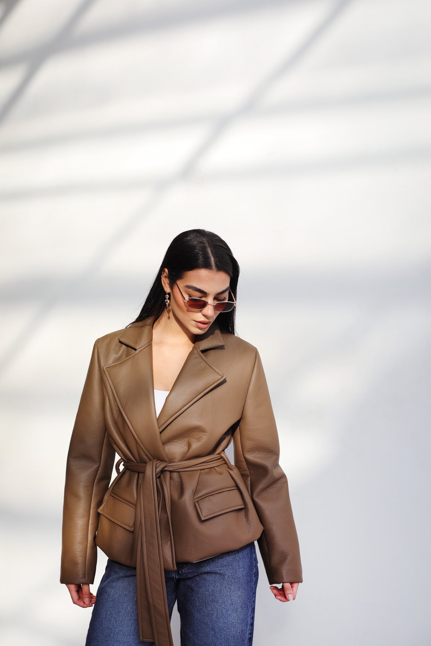 Going Places Leather Blazer - Taupe Brown