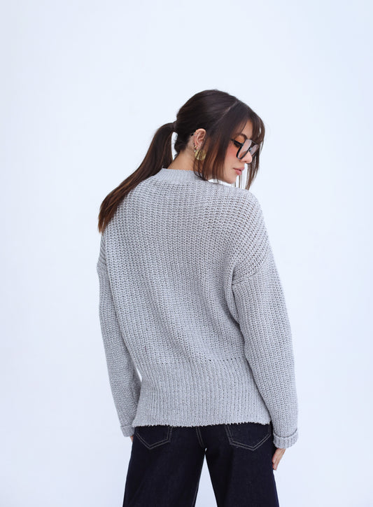 Above The Clouds Knit Sweater - Shimmer Grey