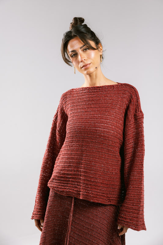 Seascape Crochet Top - Burgundy