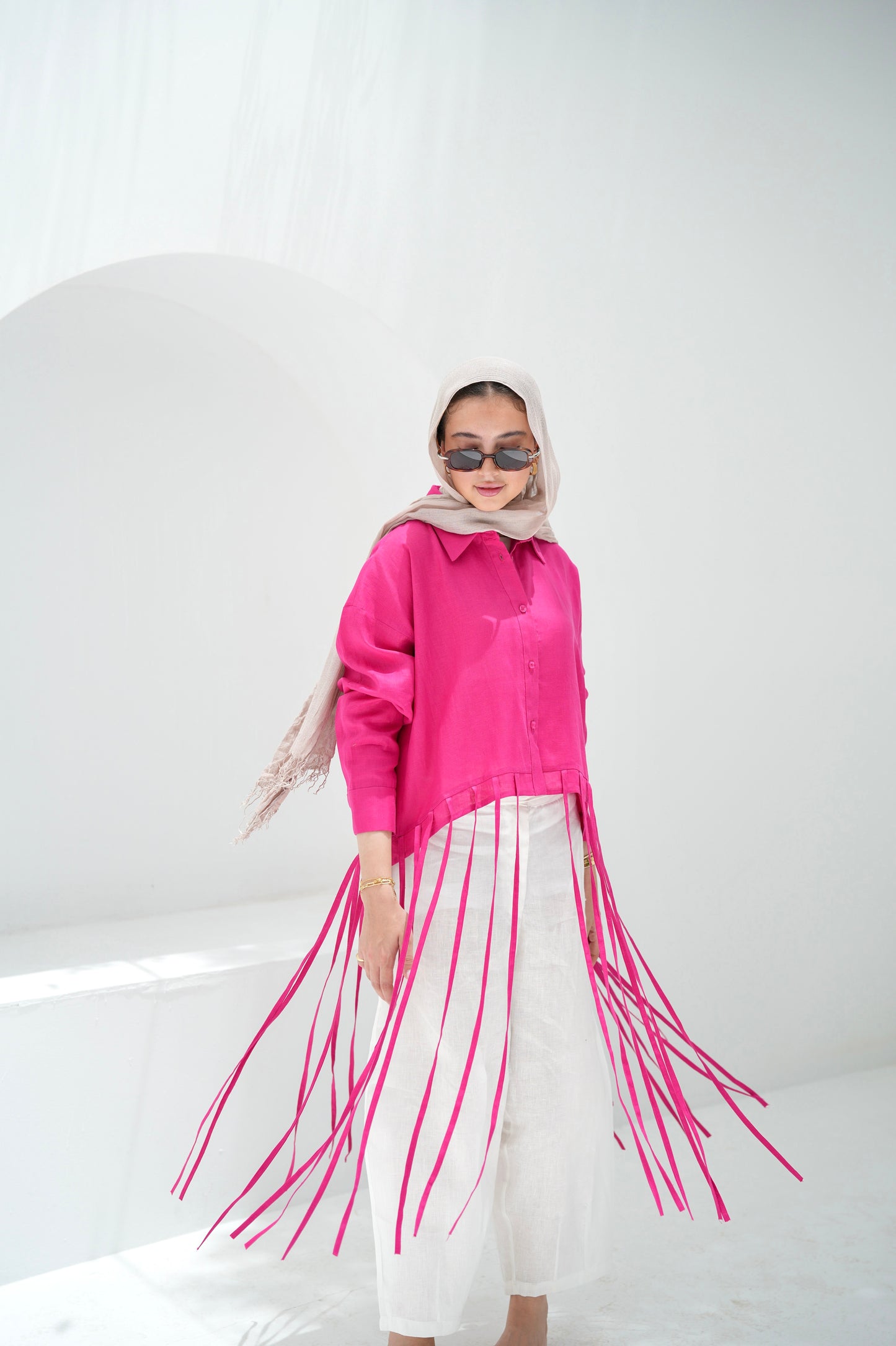 Girl’s Girl Linen Top - Fuchsia
