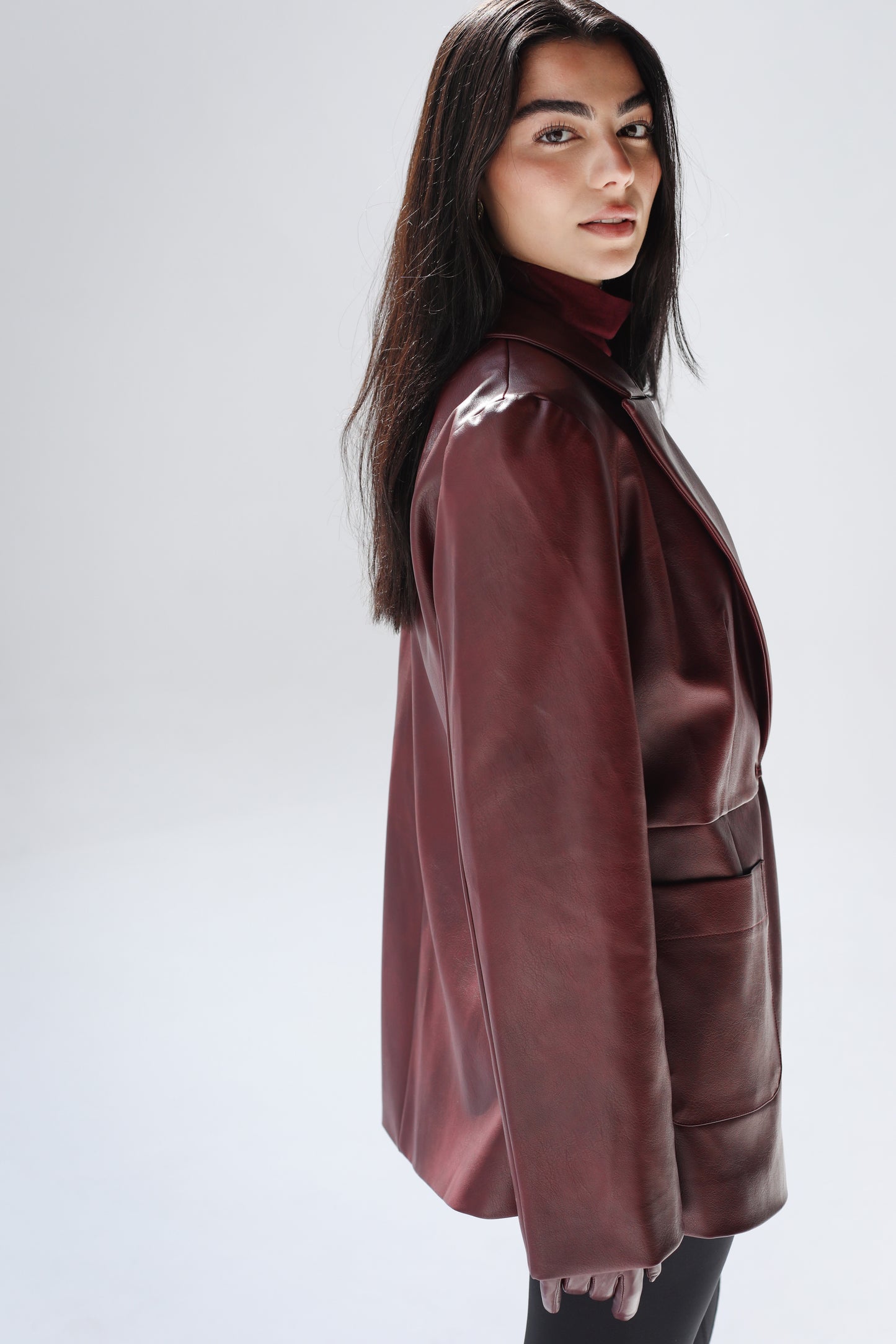 Midnight Muse Leather Blazer - Burgundy