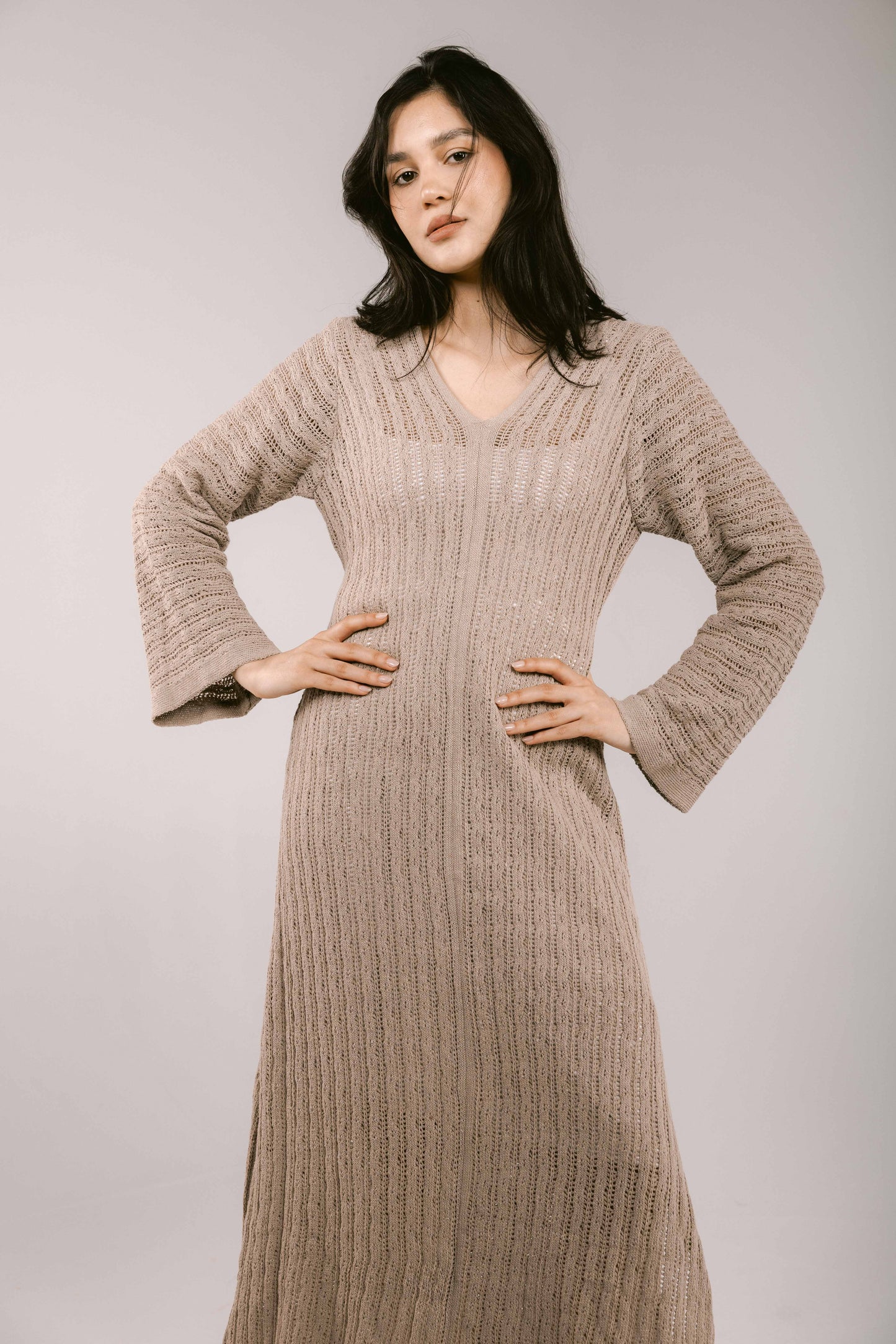 Sun Rays Crochet Dress - Taupe