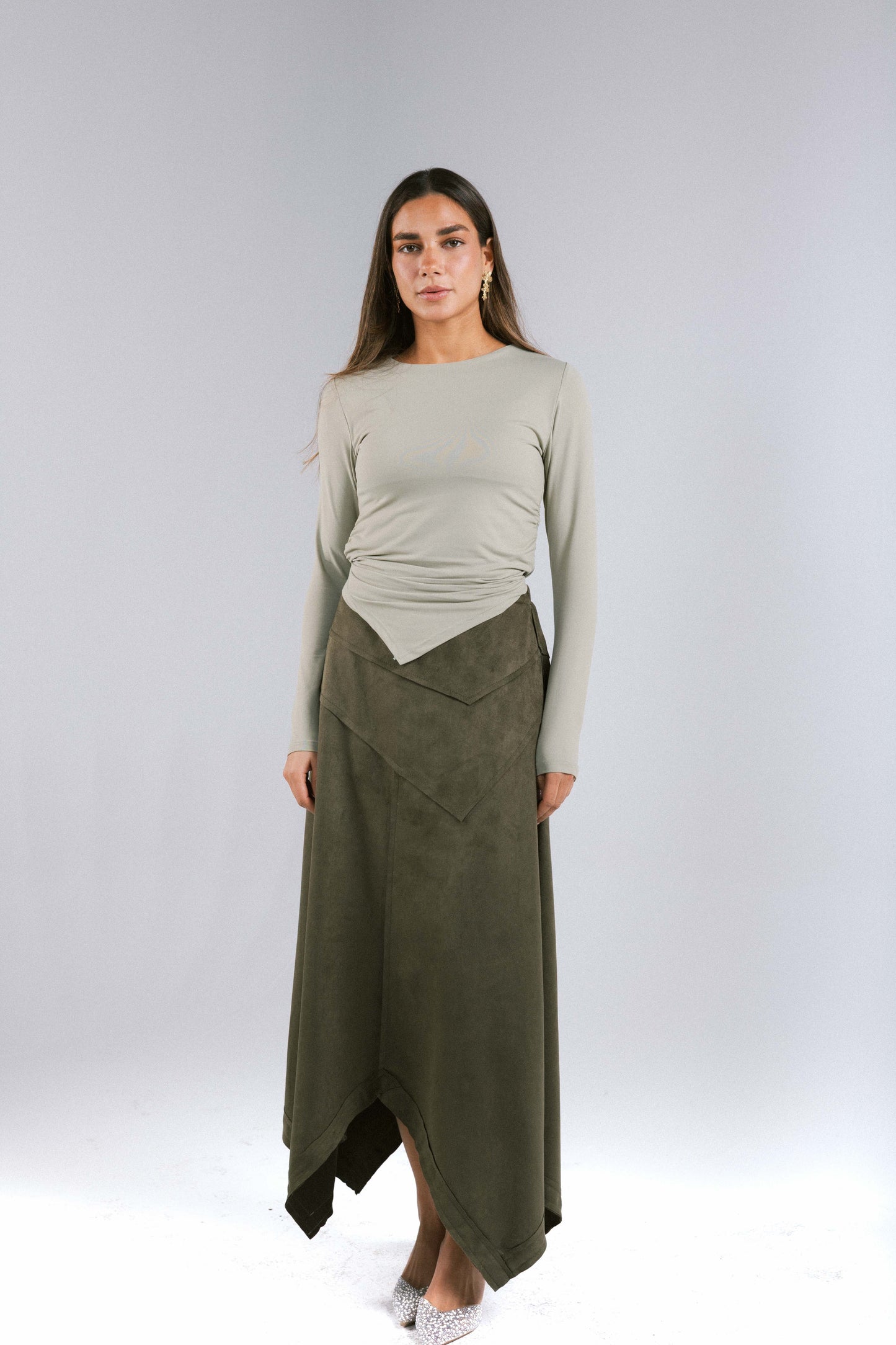 In Her Moment Suede Skirt - Olive