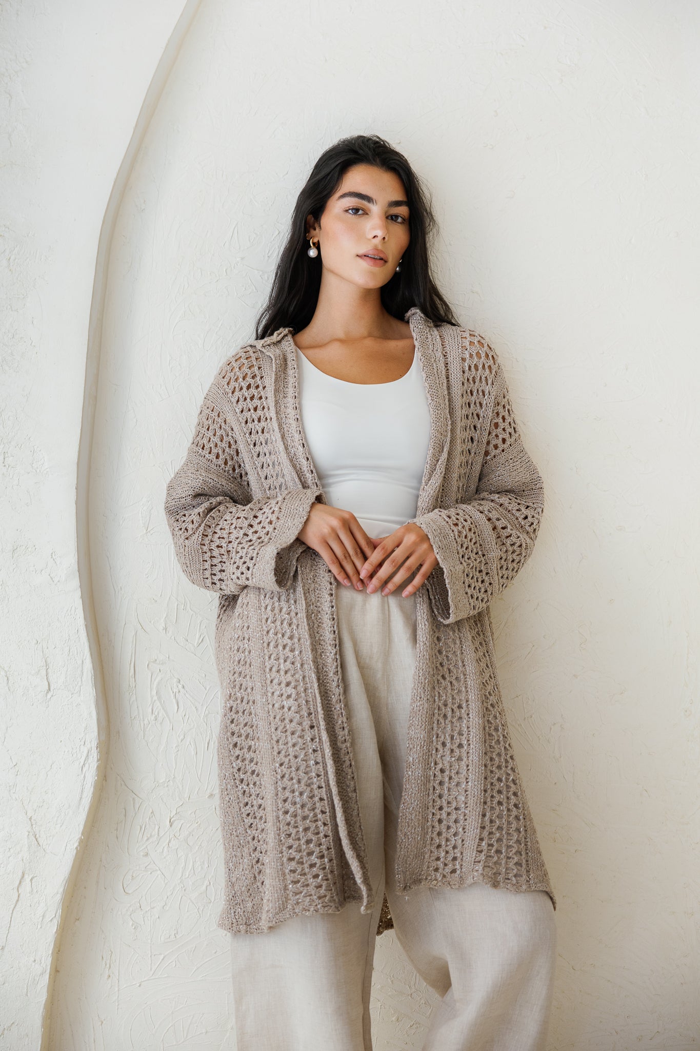 Golden Hour Crochet Cardigan - Taupe