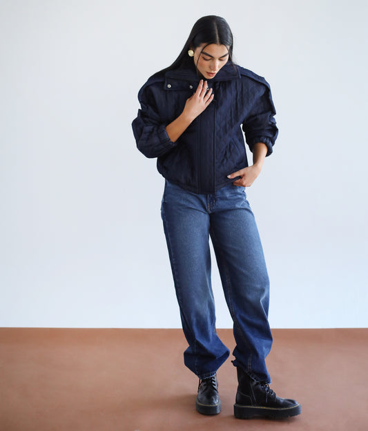 Around The World Bomber Jacket - Midnight Navy