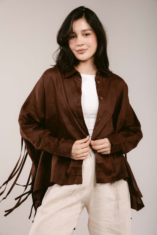 Summer Smiles Linen Top - Brown