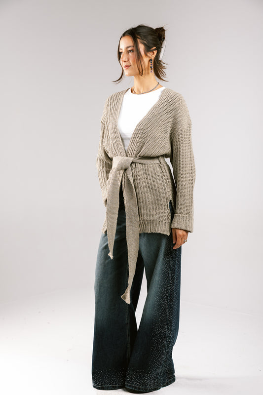 Crystal Skies Crochet Cardigan - Taupe