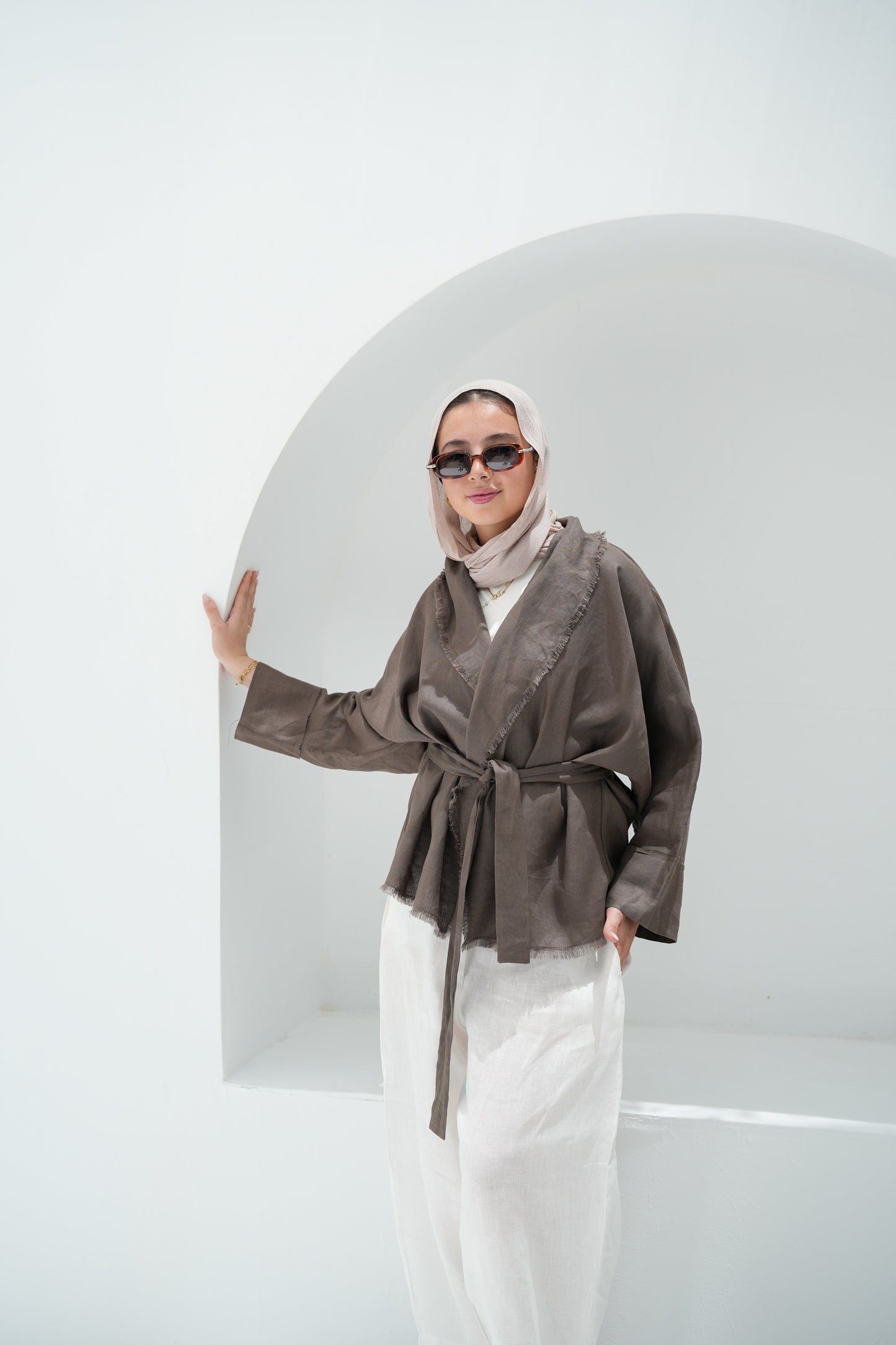 Sun Chaser Linen Cardigan - Mushroom
