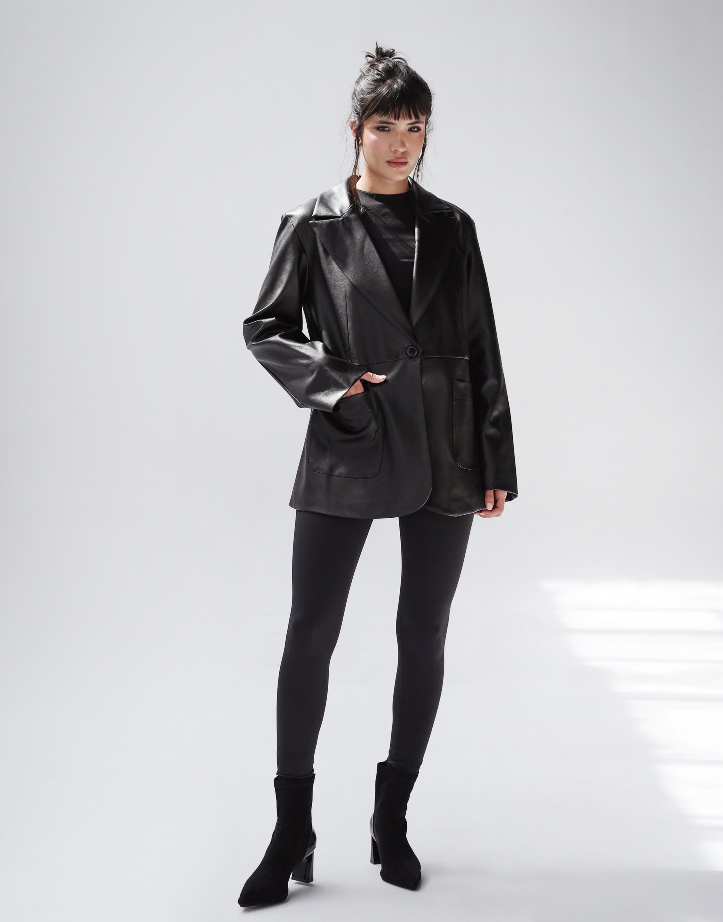 Midnight Muse Leather Blazer - Black