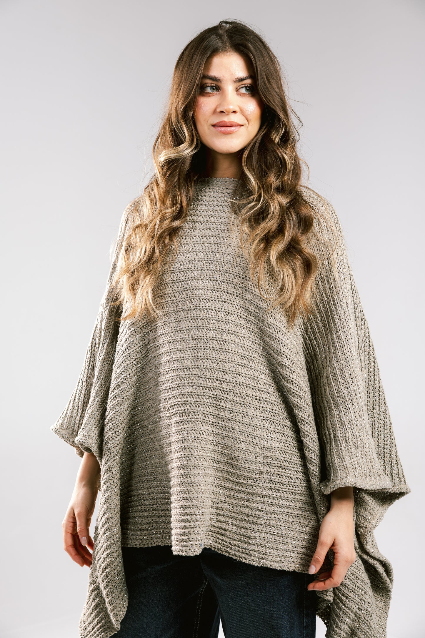 Seen At Sunset Crochet Cape in Taupe
