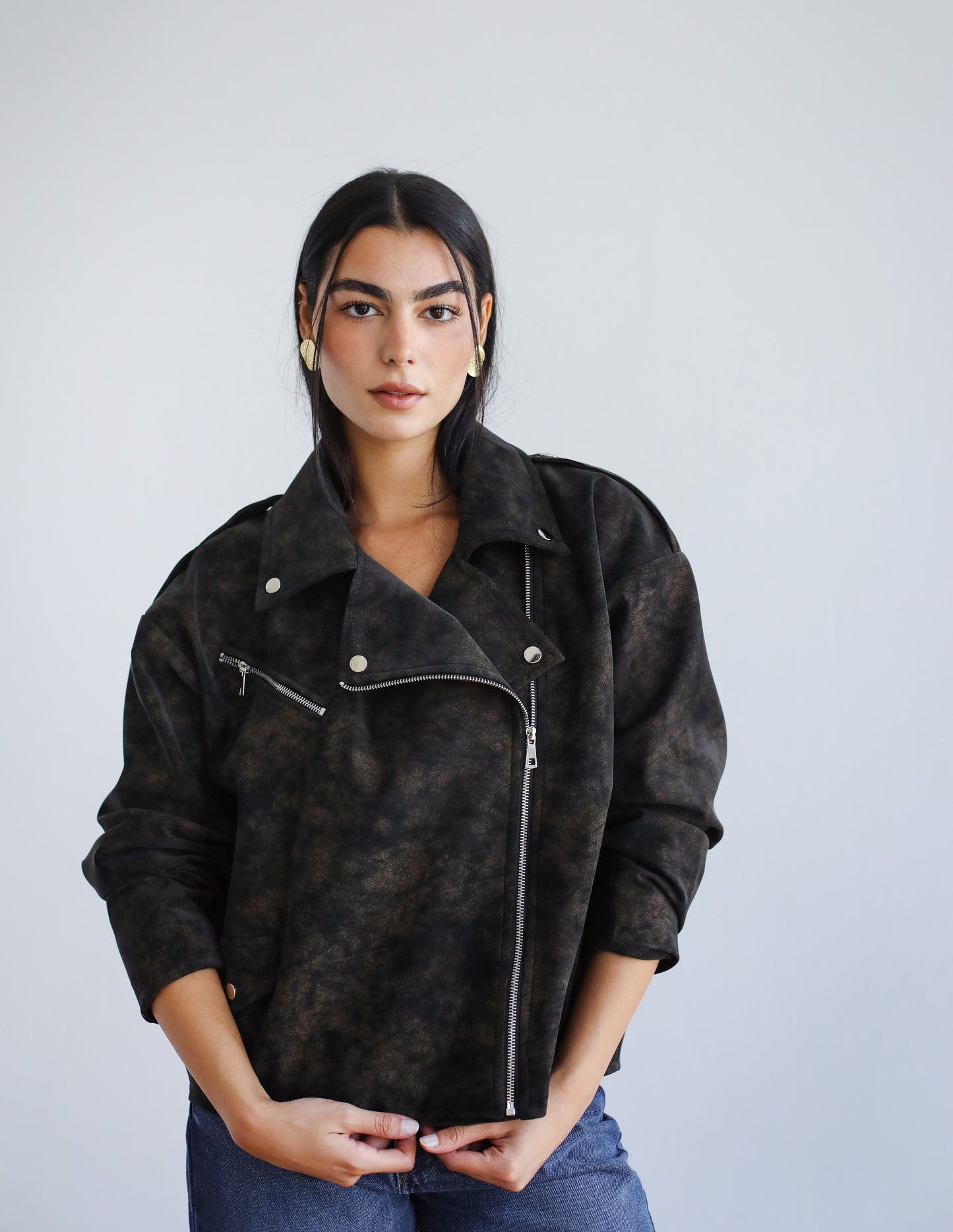 Understated Leather Jacket - Brown x Black