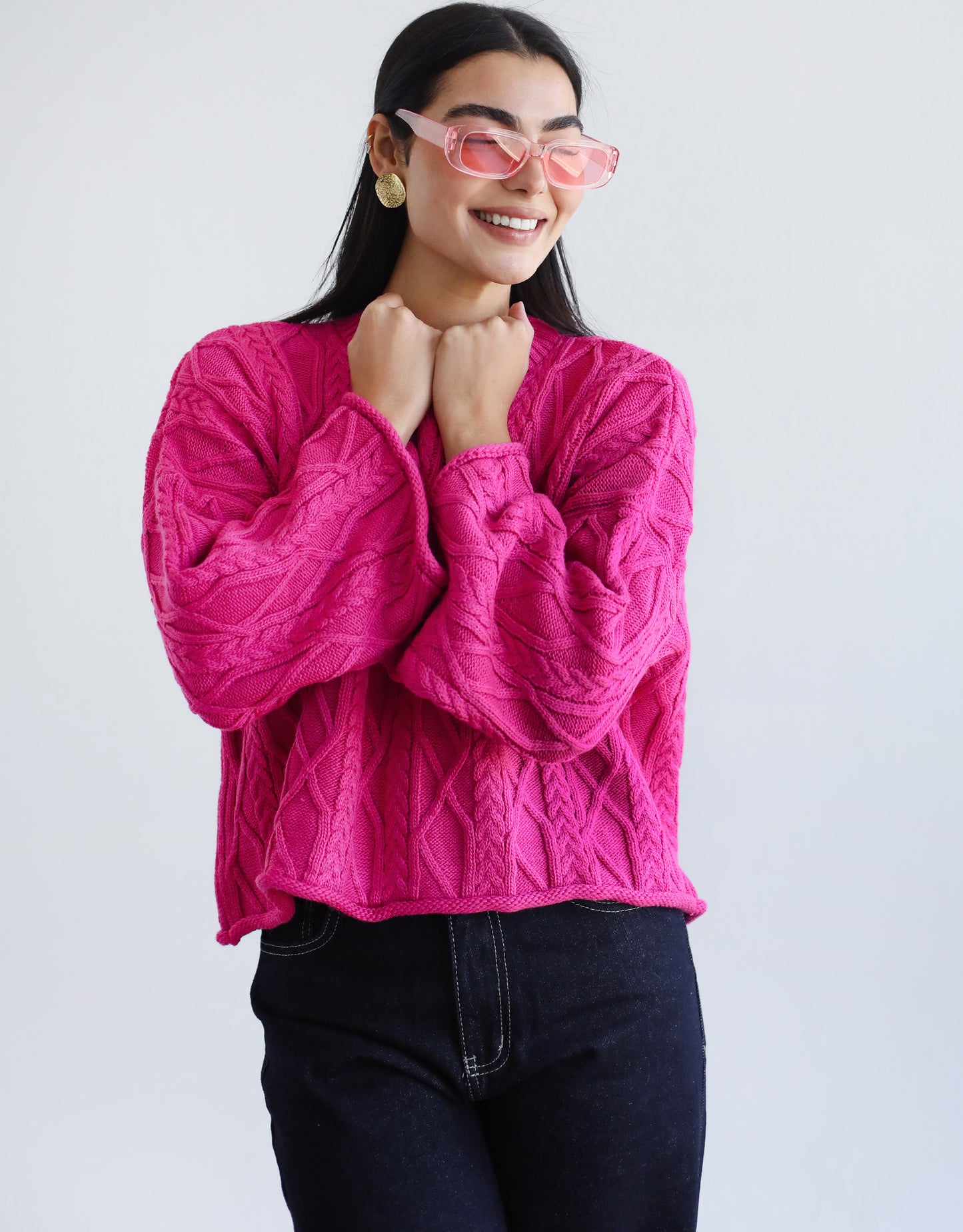 Heartwarming Cable Sweater in Fuchsia