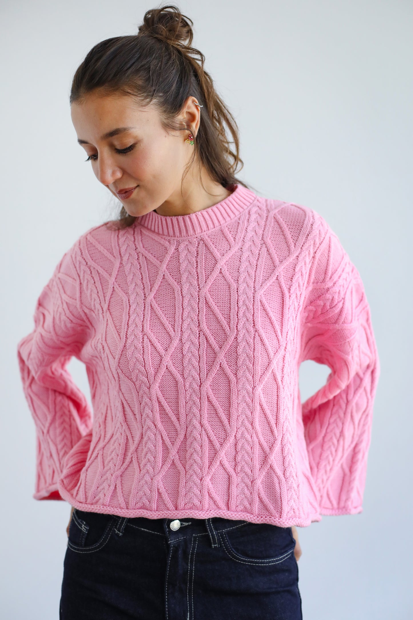 Heartwarming Cable Sweater in Pink
