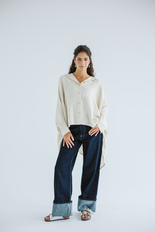 Giving Joy Linen Cape in Beige