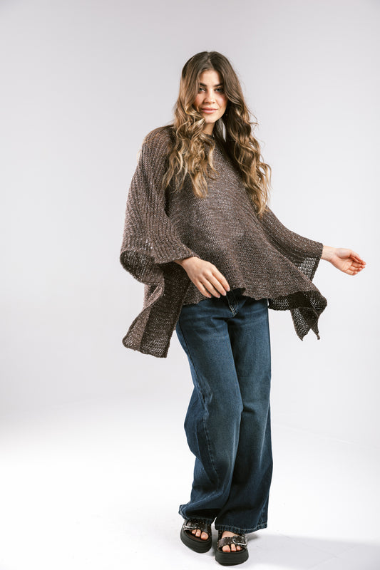 Seen At Sunset Crochet Cape in Brown