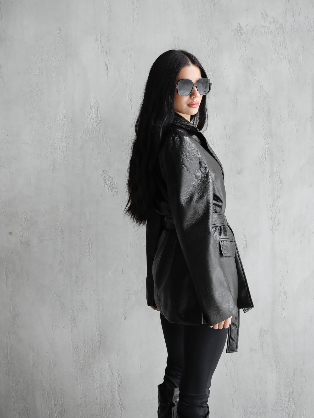 Going Places Leather Blazer (Long Version)  - Black
