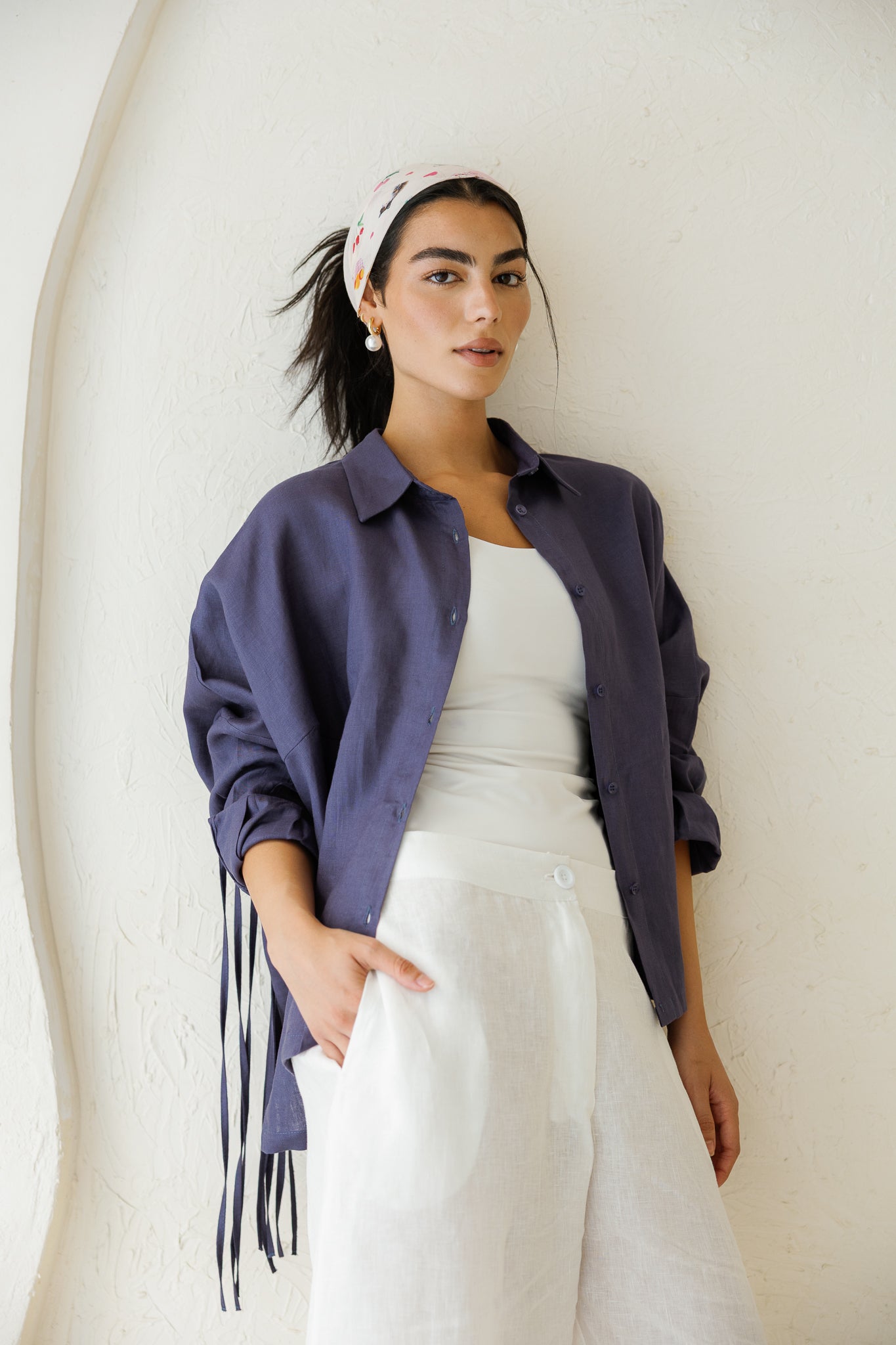 Summer Smiles Linen Top - Navy